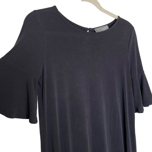 Anthropologie Charcoal Keyhole Ruffle Hem Dress, S Petite - Picture 3 of 9